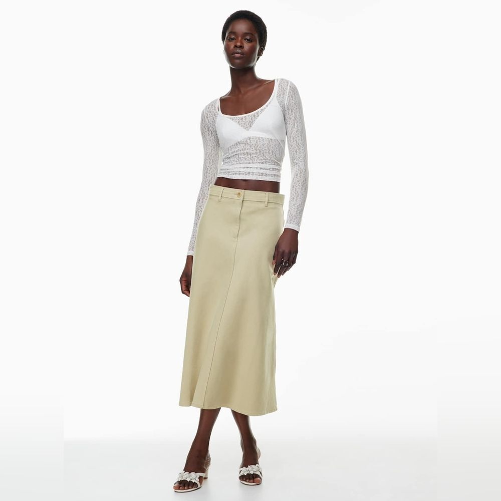 Wilfred High Waisted Maxi Small Khaki  Twill A Line Skirt
